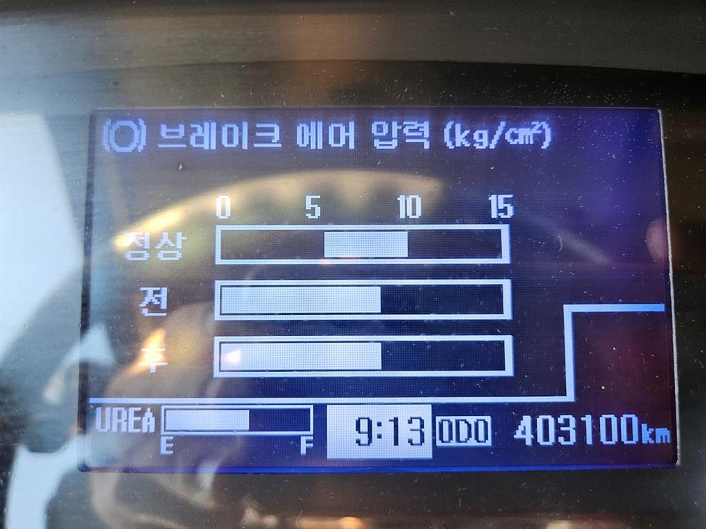 현대 메가트럭 5톤 카고 2015년식 계기판 주행거리와 에어 압력