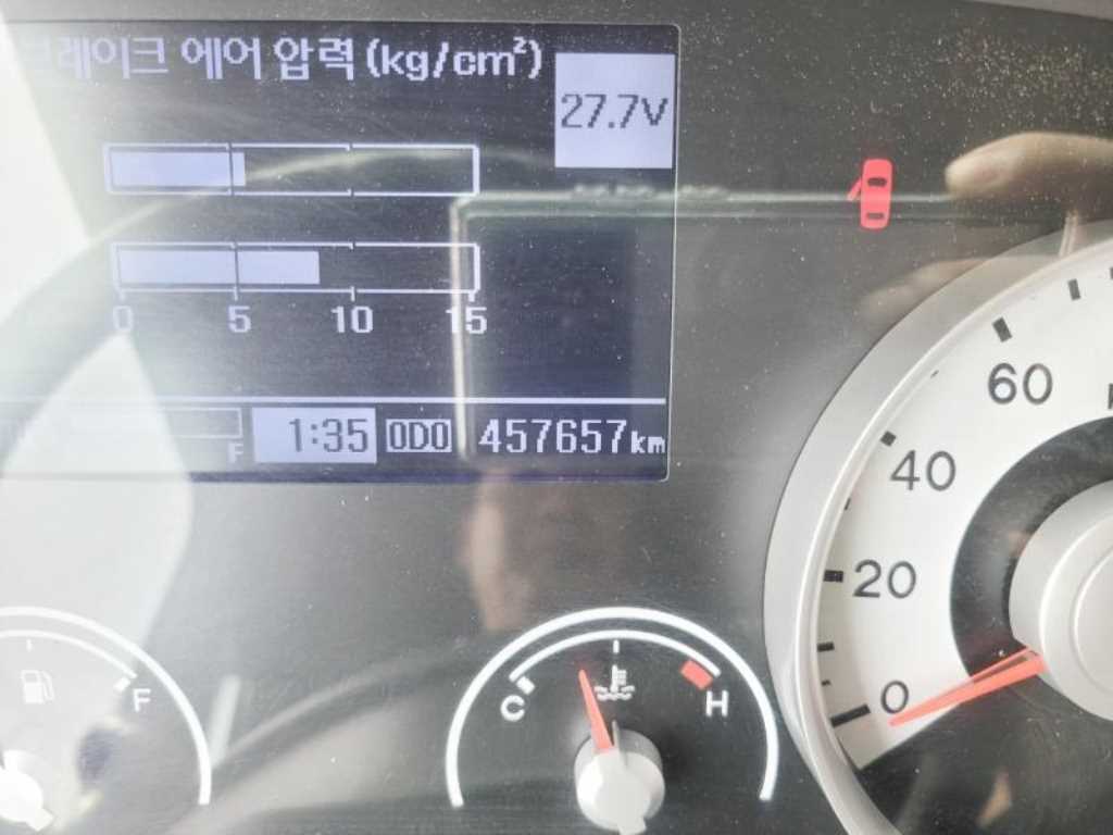 현대 메가트럭 5톤 카고 2018년식 계기판 주행거리와 에어 압력